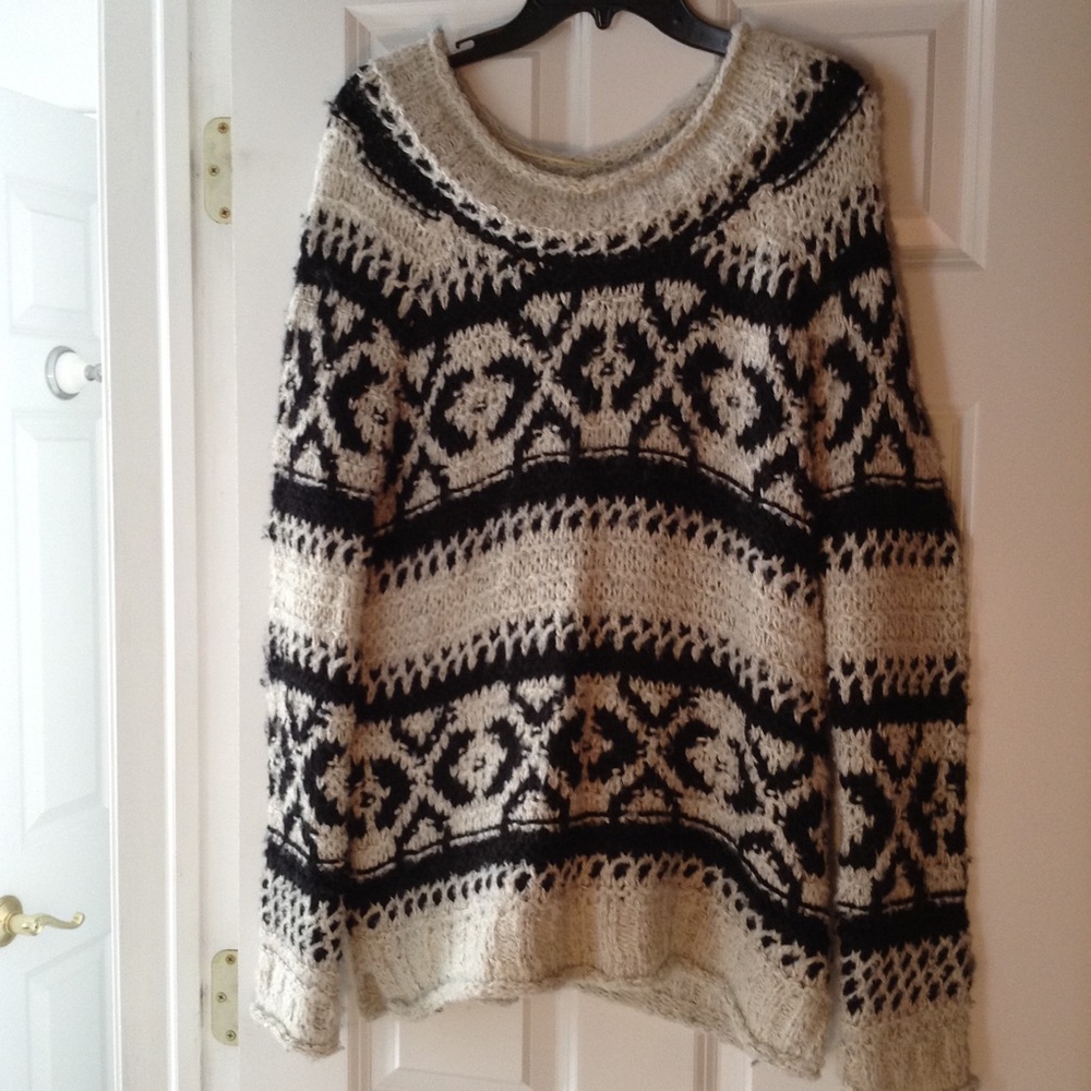Free People Oversized Knit Tribal Sweater